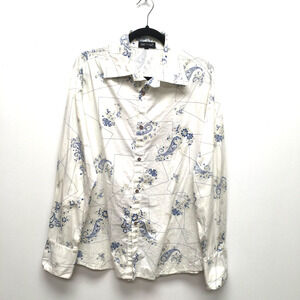 VTG Mission Mens White Paisley Geo Print Long Sleeve Stretch Button Up Shirt XXL